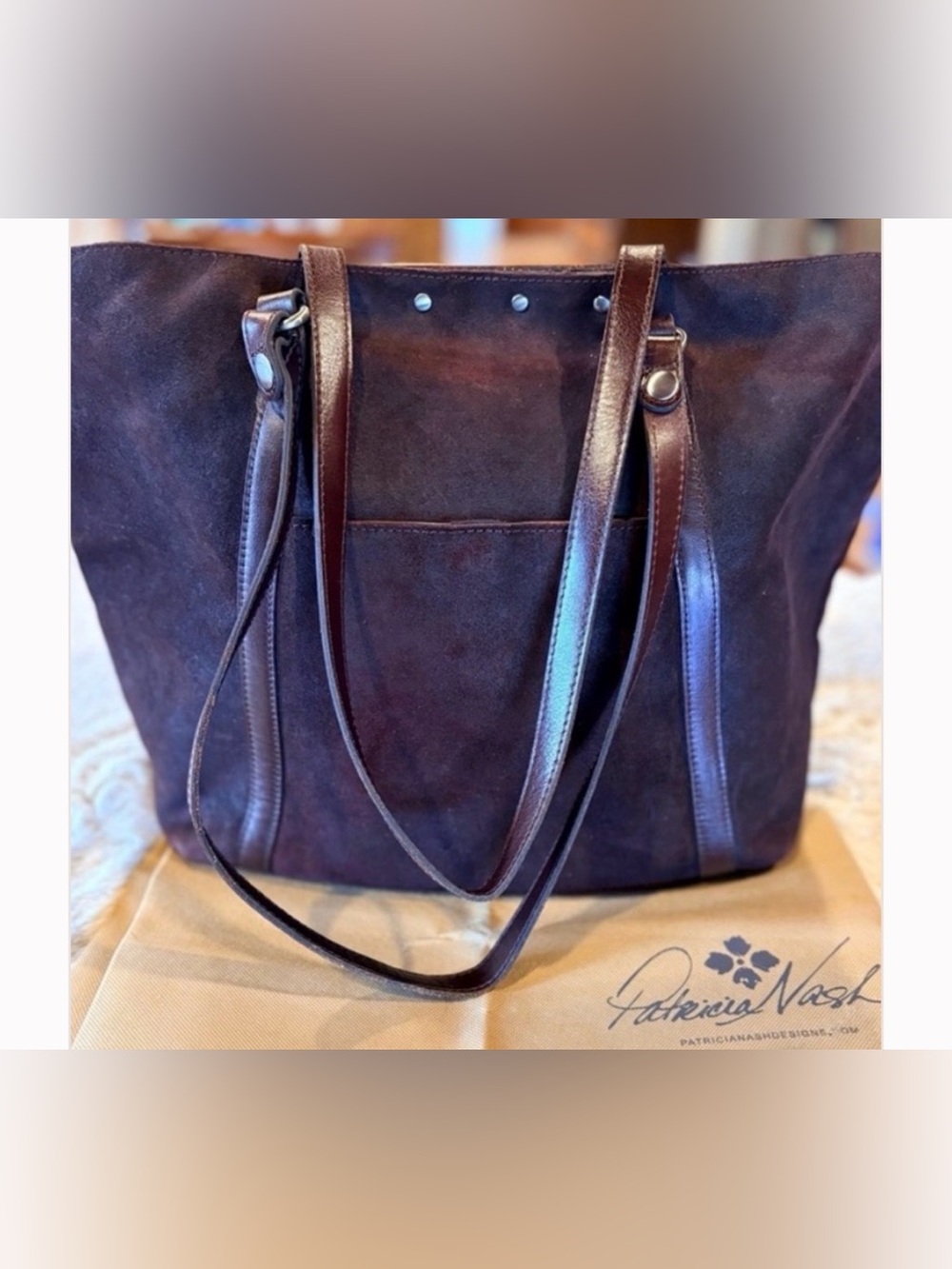Patricia Nash Benvenuto Suede Studded Large Tote Shoulder Bag